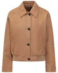Max Mara - Leather Bomber Jacket - Lyst