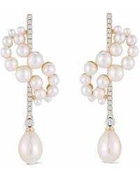 Mateo - 14kt Yellow Gold Pearl And Diamond Curve Form Drop Earrings - Lyst