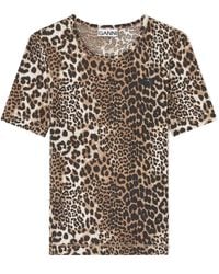 Ganni - T-Shirt With Animal Print - Lyst