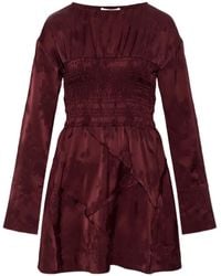 Ganni - Shirred Floral-Pattern Mini Dress - Lyst