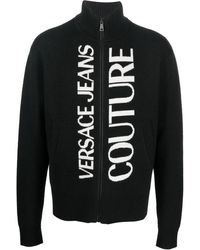 Versace - Logo-embroidered Zipped Cardigan - Lyst
