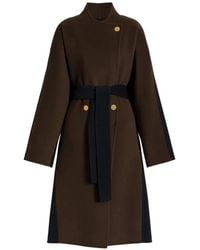 Alberta Ferretti - Tweekleurige Wollen Jas Met Ceintuur - Lyst