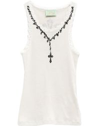 Aries - Graphic-print Lace-trim Tank Top - Lyst
