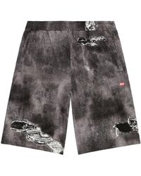 DIESEL - P-Ston-Jersey Shorts With Denim Print - Lyst