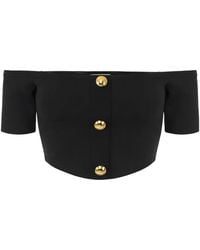Elisabetta Franchi - Button Cropped Knit Top - Lyst