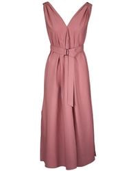Brunello Cucinelli - Belted V-Neck Midi Dress - Lyst