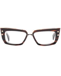 Balmain - Eckige Madame Brille Mit Goldfarbenem Detail - Lyst