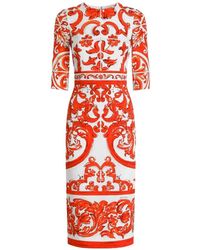 Dolce & Gabbana - Majolica-Print Charmeuse Dress - Lyst