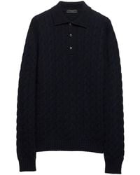 Prada - Cable-Knit Polo Sweater - Lyst