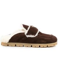 Prada - Mules À Plaque Logo En Daim Et Peau Lainée - Lyst