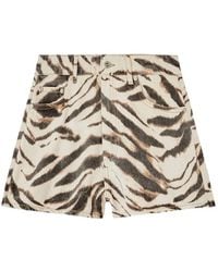 Ganni - Zebra-Print Denim Shorts - Lyst