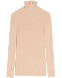 Valentino Garavani - Lace-Trimmed High-Neck Sweater - Lyst