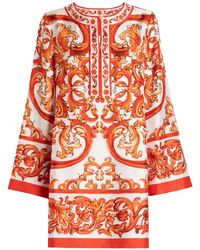 Dolce & Gabbana - Maiolica Print Mini Dress - Lyst