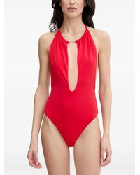 EA7 - Logo-Plaque Halterneck Swimsuit - Lyst