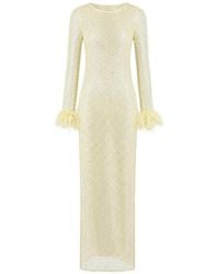 OW Collection - Maxi Alva Feather-Cuff Embellished Mesh Dress - Lyst