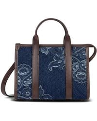 Etro - Borsa Tote Mini Denim Con Motivo Jacquard A Fiori - Lyst
