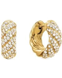 David Yurman - 18Kt Sculpted Cable Diamond Hoop Earrings - Lyst