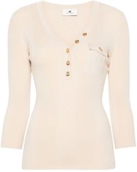 Elisabetta Franchi - Logo-Embroidered Ribbed Knitted Top - Lyst