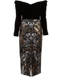 Marchesa notte Off-the-shoulder Sequin Embellished Dress - Zwart