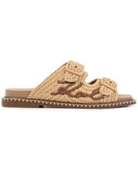 KARL LAGERFELD - Kleo Buckle-Fastening Raffia-Effect Flat Sandals - Lyst