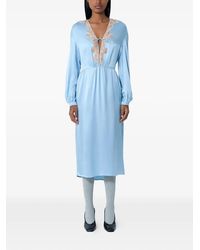 Prada - Lace Satin V-Neck Midi Dress - Lyst
