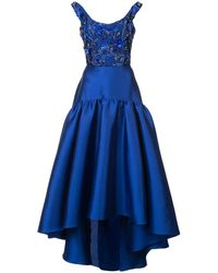 Marchesa notte Robe longue à fleurs brodées - Bleu