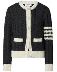 Thom Browne - Merino-Wool 4-Bar Aran-Cable Cardigan - Lyst