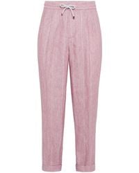 Brunello Cucinelli - Gestreifte Hose Aus Leinen - Lyst