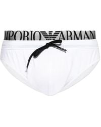 Emporio Armani - Logo-Waistband Drawstring-Fastening Swim Briefs - Lyst