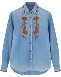 Ermanno Scervino - Floral-Embroidered Denim Shirt - Lyst
