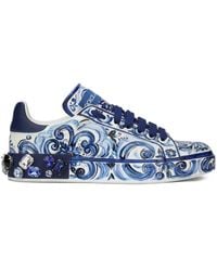 Dolce & Gabbana - Sneaker Portofino Aus Kalbsleder Majolika-Print - Lyst