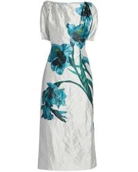 Erdem - Floral-Print Textured-Satin Midi Dress - Lyst