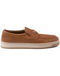Prada - Logo-Plaque Leather Loafers - Lyst