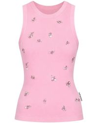 Des Phemmes - Crystal-Embellished Ribbed Tank Top - Lyst