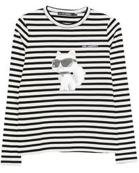 KARL LAGERFELD - Choupette-Print Striped T-Shirt - Lyst