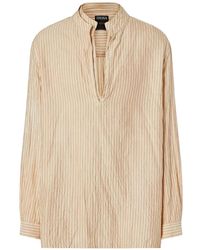 ZEGNA - V-Neck Striped Silk Shirt - Lyst