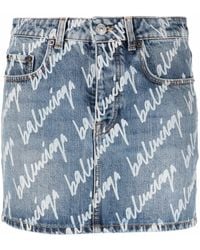 Balenciaga - Minijupe en jean à logo imprimé all-over - Lyst