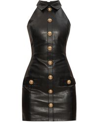 Balmain - Leren Mini-Jurk Met Knopen - Lyst
