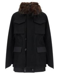 Sacai - Faux-Fur Collar Jacket - Lyst