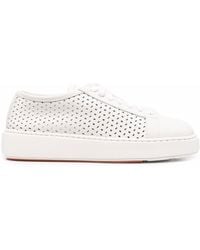 Santoni - Perforated Leather Low-top Sneakers - Lyst