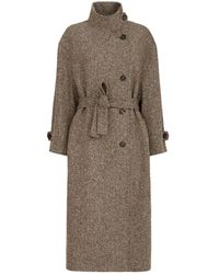 Brunello Cucinelli - Sparkling Virgin Wool Chevron Belted Coat With Monili - Lyst