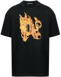 Palm Angels - Burning T-Shirt aus Baumwoll-Jersey mit Logoverzierung und Logoprint - Lyst