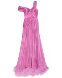 IRIS SERBAN - Feather-Trimmed Pleated Maxi Dress - Lyst