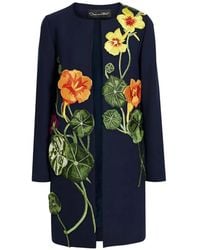 Oscar de la Renta - Floral-Appliquéd Grain De Poudre Coat - Lyst