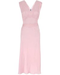 Prada - Vestido con cuello en V y cinturón - Lyst