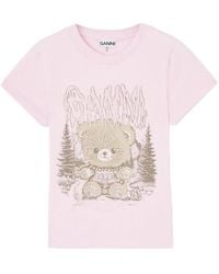Ganni - Baby-Fit T-Shirt With Forest Teddy - Lyst