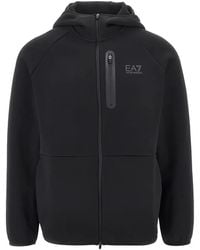 EA7 - Felpa Natural Ventus 7 Con Cappuccio, Zip E Logo - Lyst
