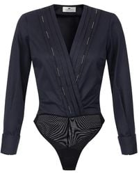 Elisabetta Franchi - Paspelierter Body mit Smoking-Detail - Lyst