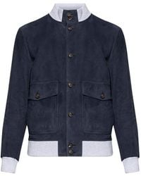Eleventy - Leather Jacket With Pocket And Buttons - Lyst