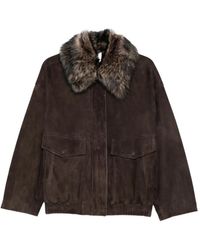 FURLING BY GIANI - Faux-Fur Collar Suede Bomber Jacket - Lyst